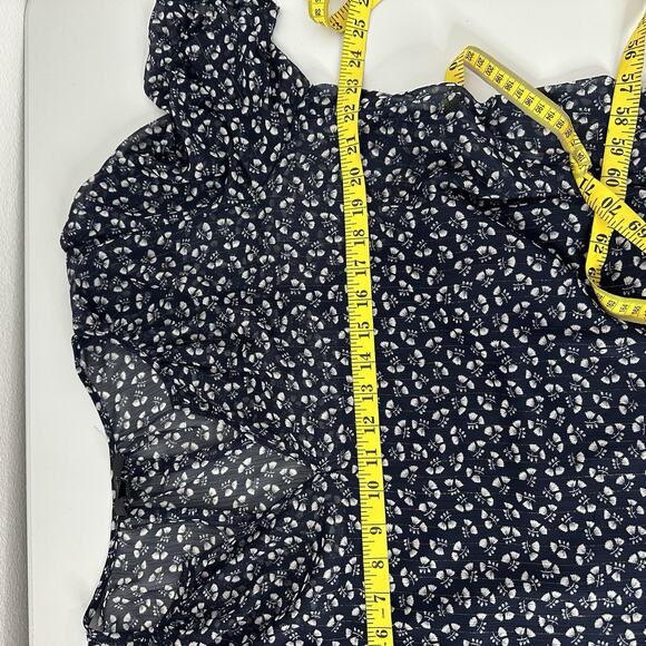 J Crew Blouse Womens Blue Metallic Floral Puff Sleeve Office Career Lined Top - Picture 9 of 11